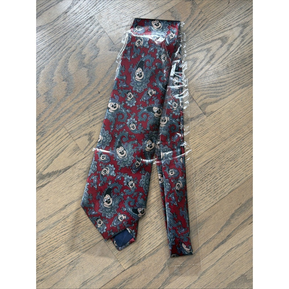 Vtg Mickey Mouse Paisley Tie Venus Handmade Red 61" Disney Disneyana